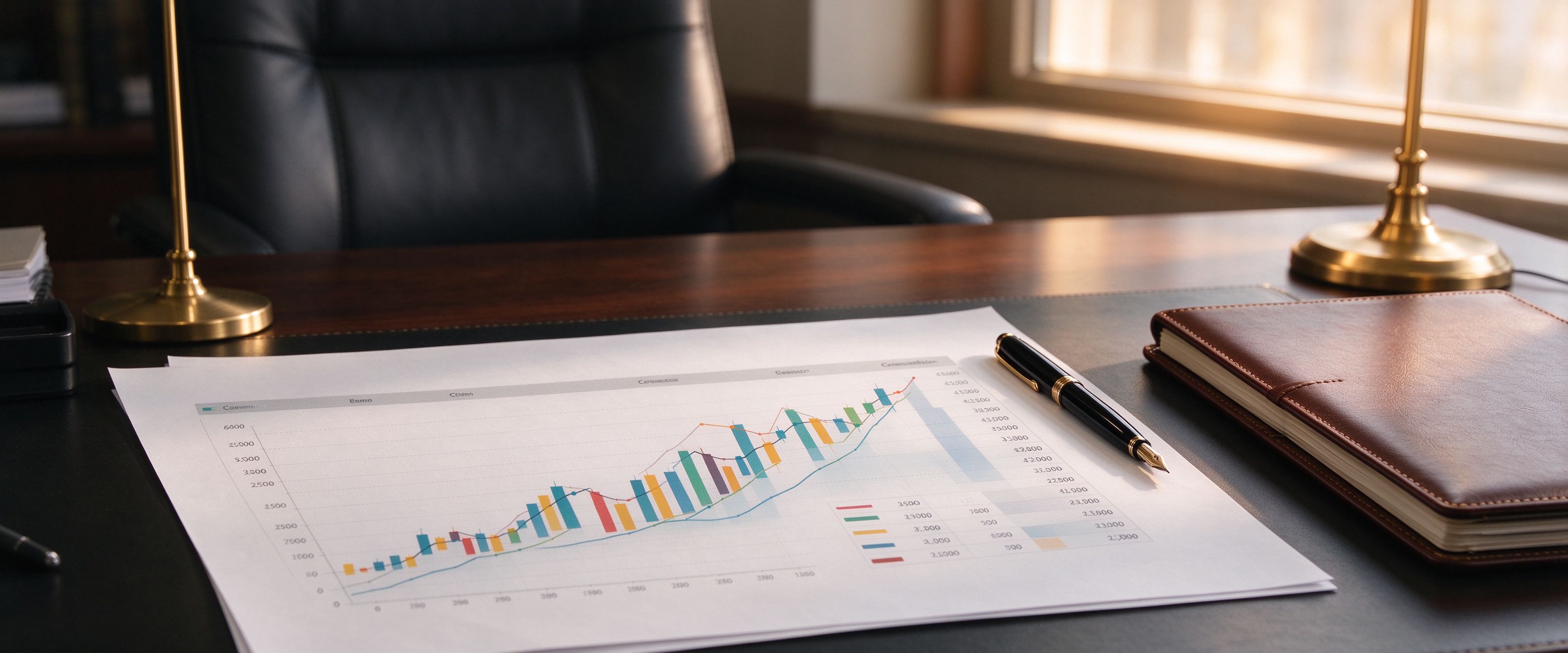 Financial charts and planning documents on desk